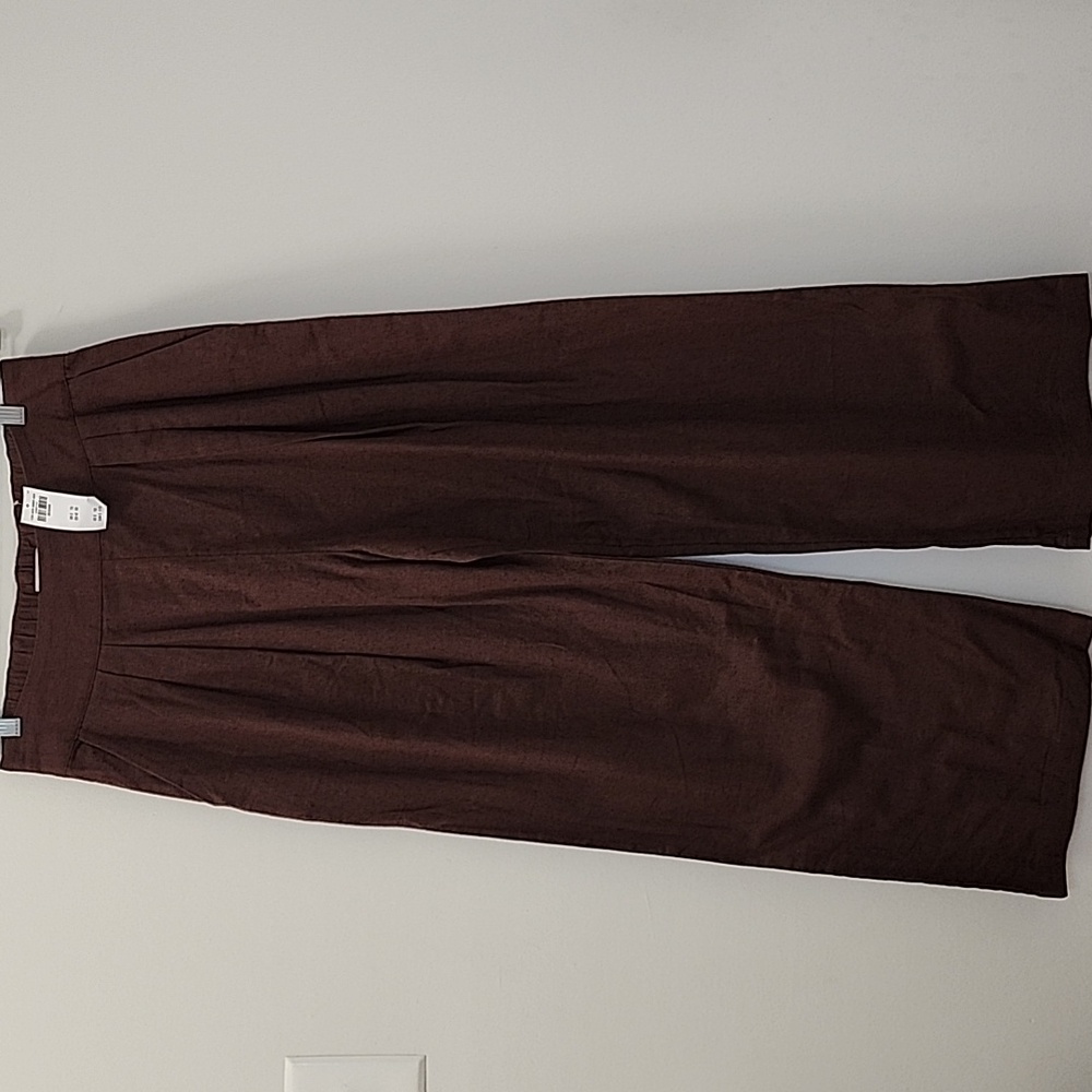 NWT Abercrombie&Fitch 53% Linen Pleated Wide Leg Pants Chocolote  Brown Sz M - Picture 4 of 16